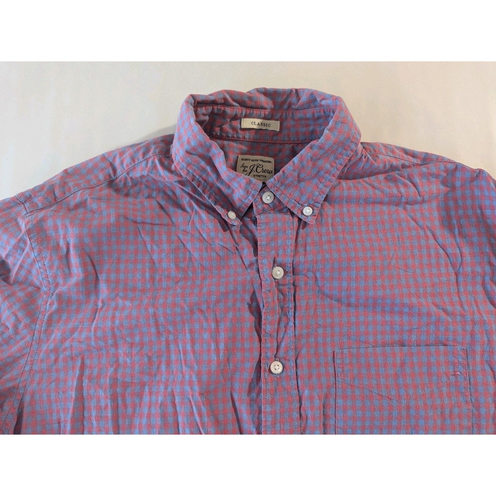J.Crew Secret Wash Classic Fit Men Red Blue Check Long Sleeve Button Shirt M